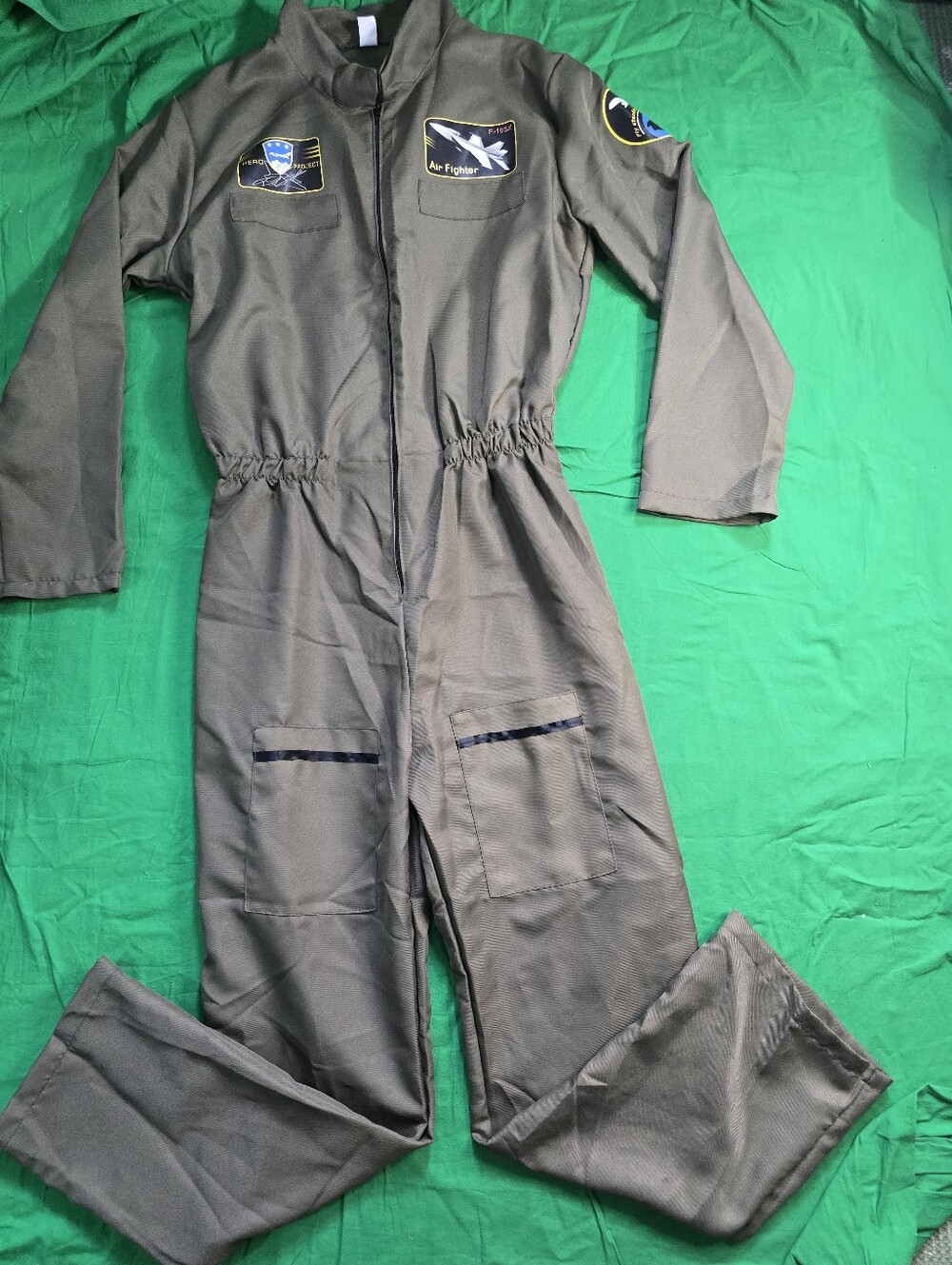 Women Green Military Style Jumpsuit Size Medium